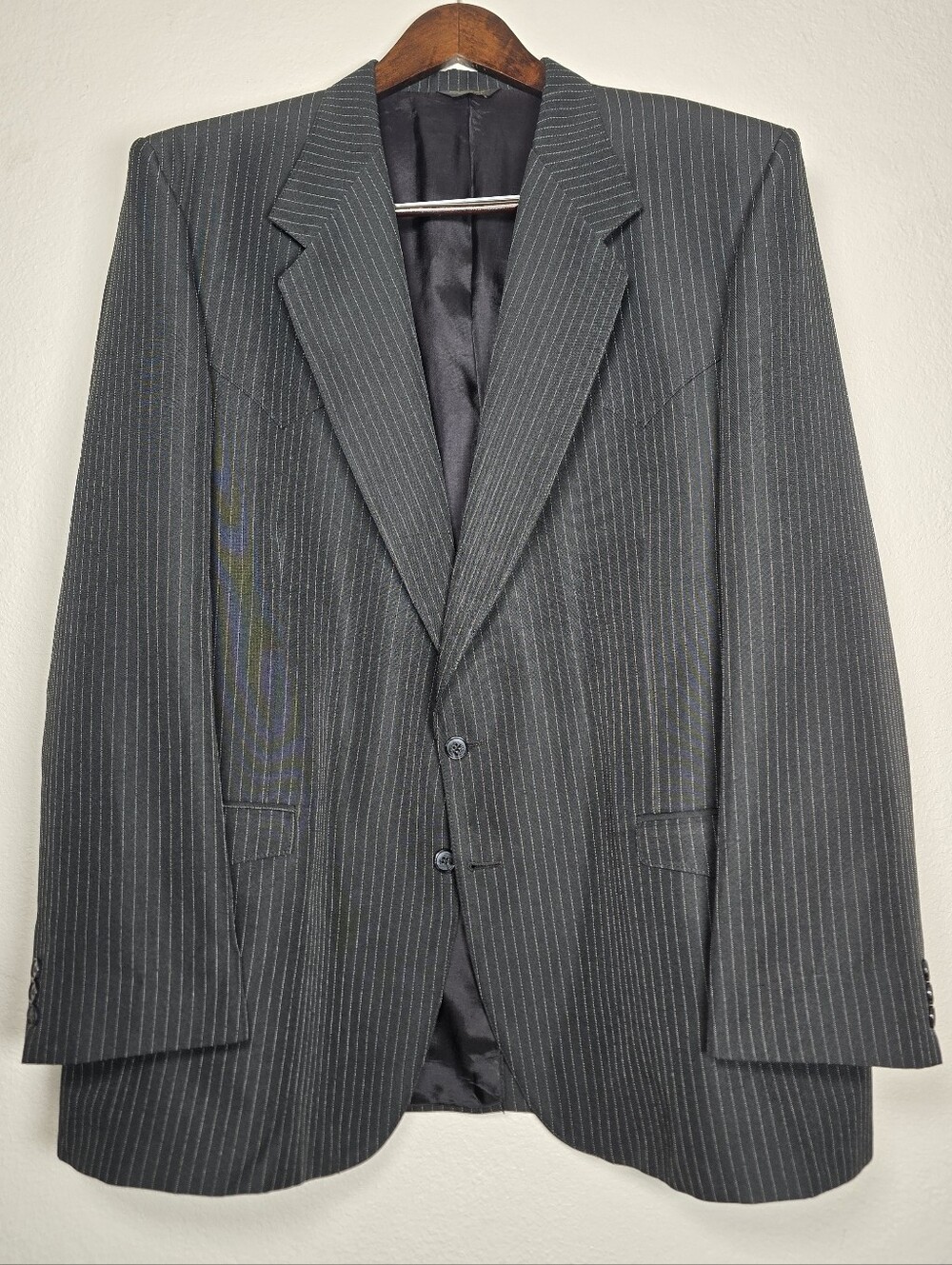 Vtg Farah Westernwear Pinstripe Blazer Jacket 50L Black Gray Cowboy Yoke 50 Long